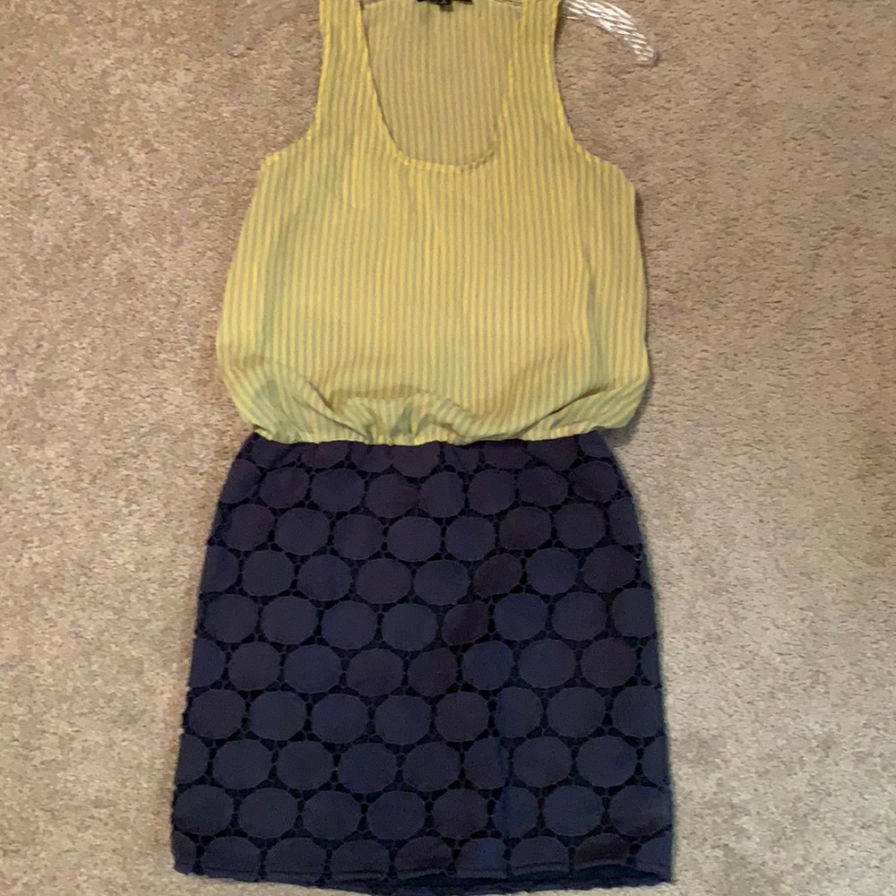 C. Luce yellow striped mixed material tank dress pencil skirt dress work date